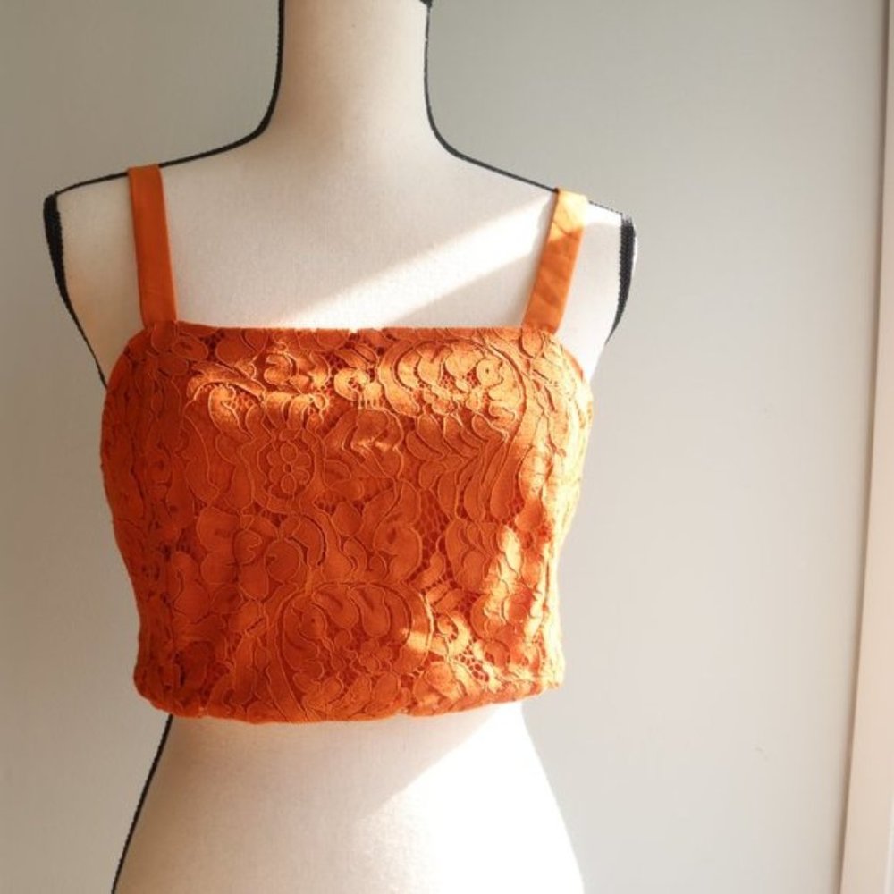 Zara Basic Copper Lace Crop Top Large